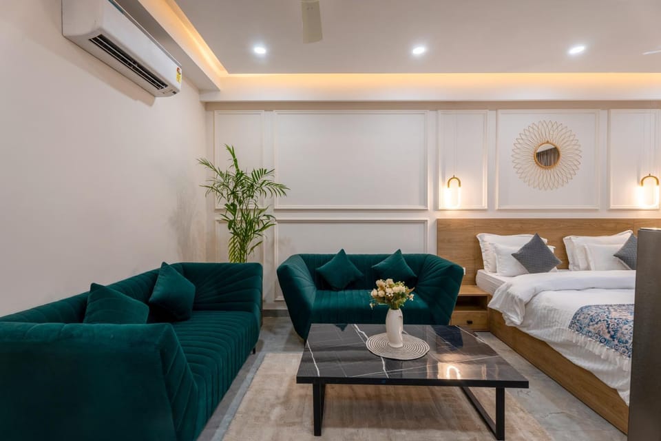 Bed, Living room, Seating area, Bedroom, air conditioner