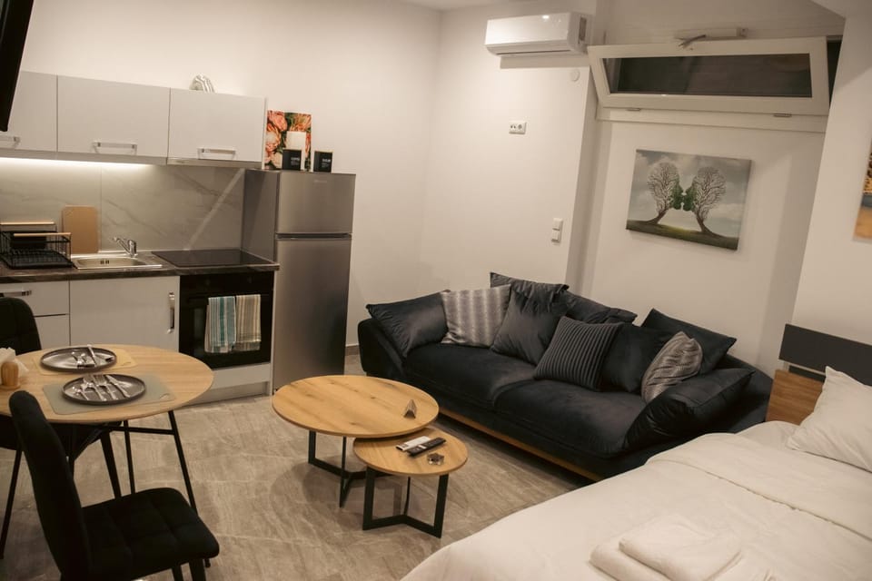 Bed, Kitchen or kitchenette, Living room, Photo of the whole room, Seating area, Dining area, Bedroom, minibar, air conditioner