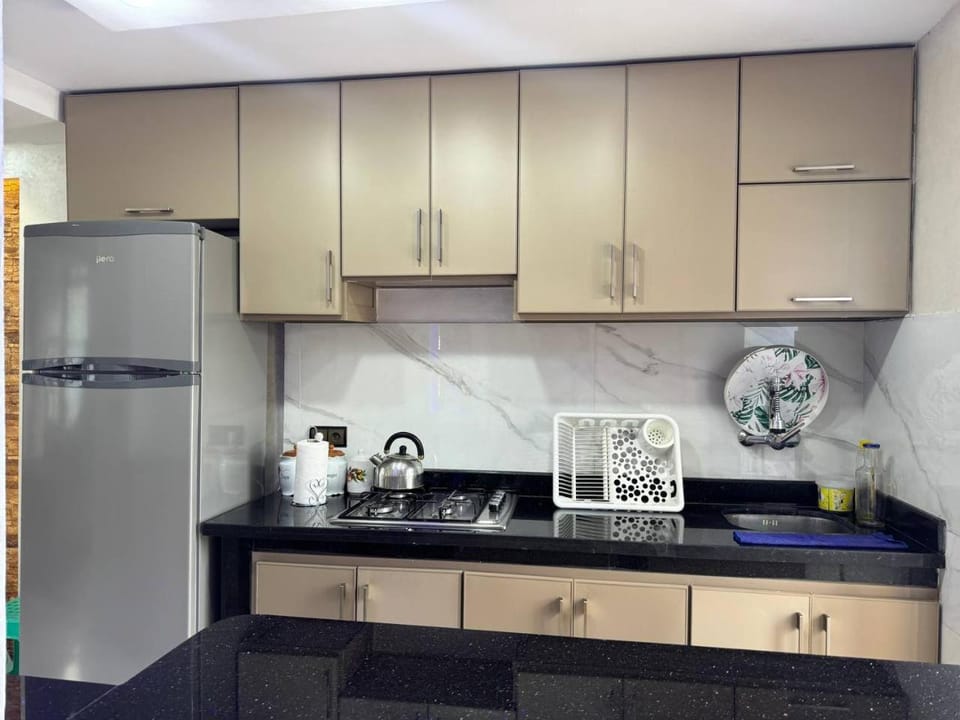 Kitchen or kitchenette, stove