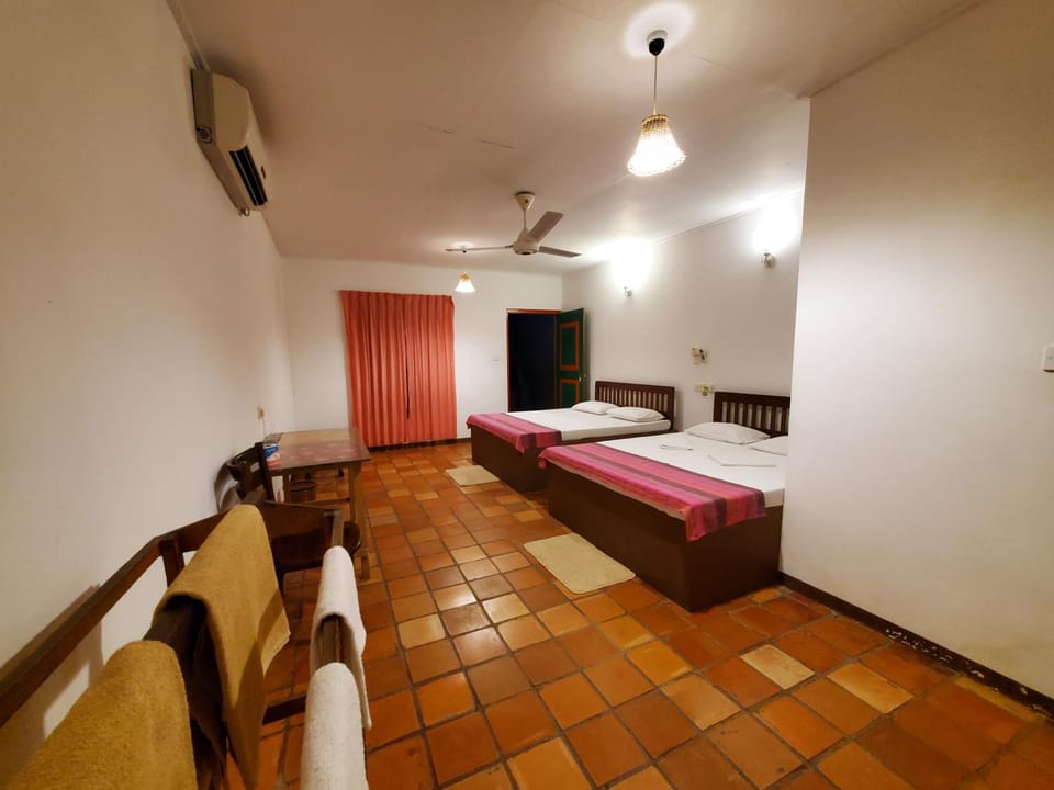 Bed, Photo of the whole room, Bedroom, towels, air conditioner