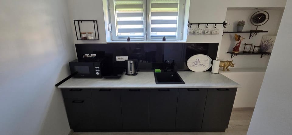 Kitchen or kitchenette, microwave
