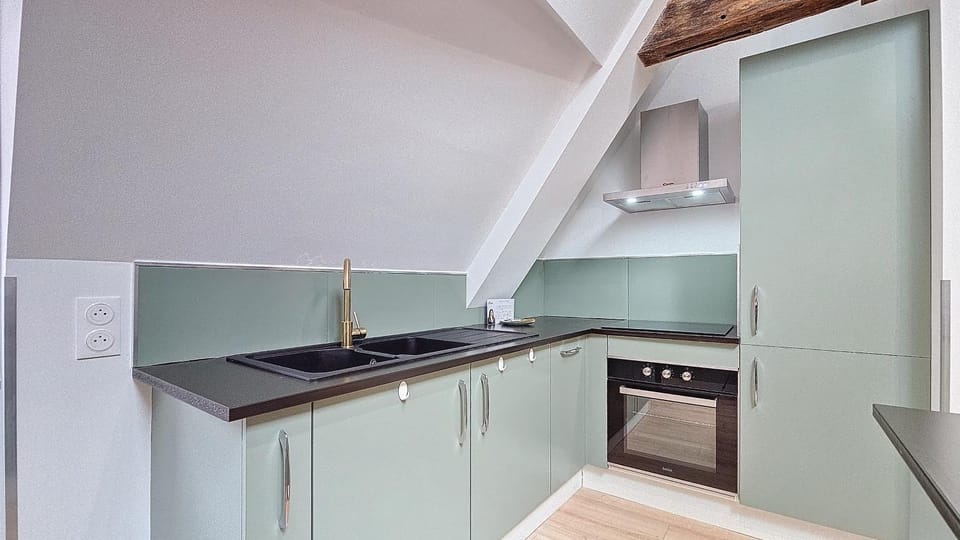 Kitchen or kitchenette, stove