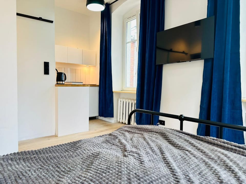 Bed, TV and multimedia, kitchen