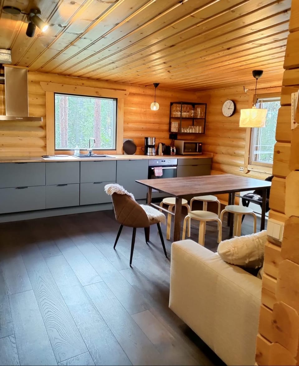 Kitchen or kitchenette, Living room, Seating area, Dining area