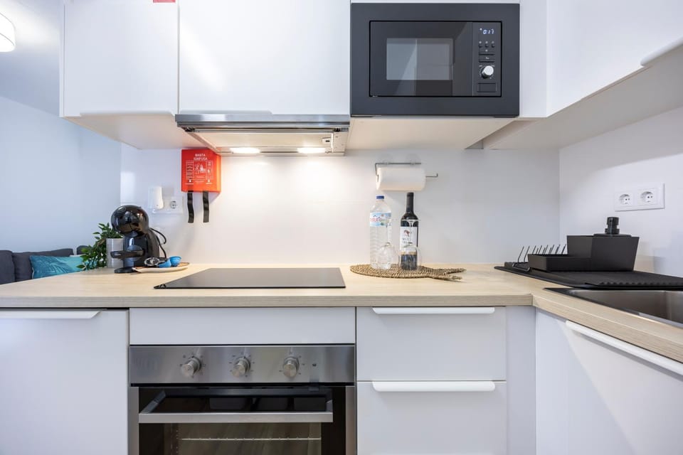 Kitchen or kitchenette, oven, stove, toaster