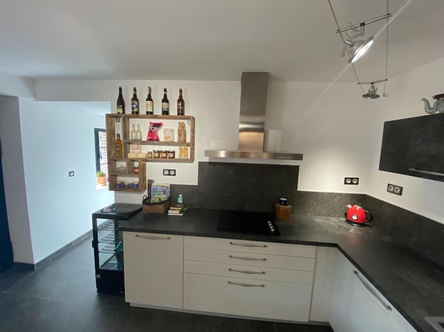Kitchen or kitchenette, stove