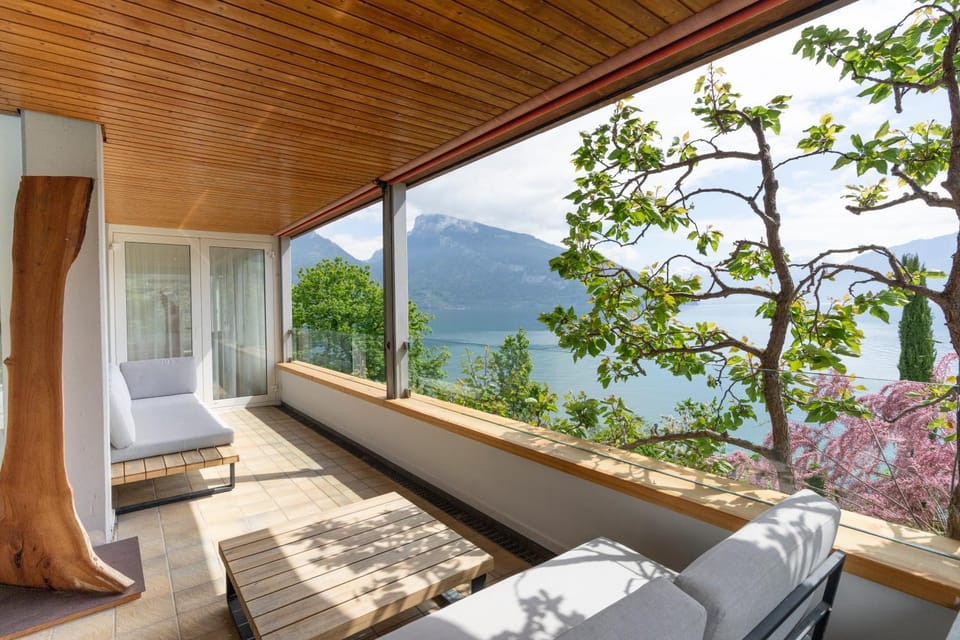 Patio, Spring, Day, Natural landscape, View (from property/room), Balcony/Terrace, Balcony/Terrace, Seating area, Lake view, Mountain view