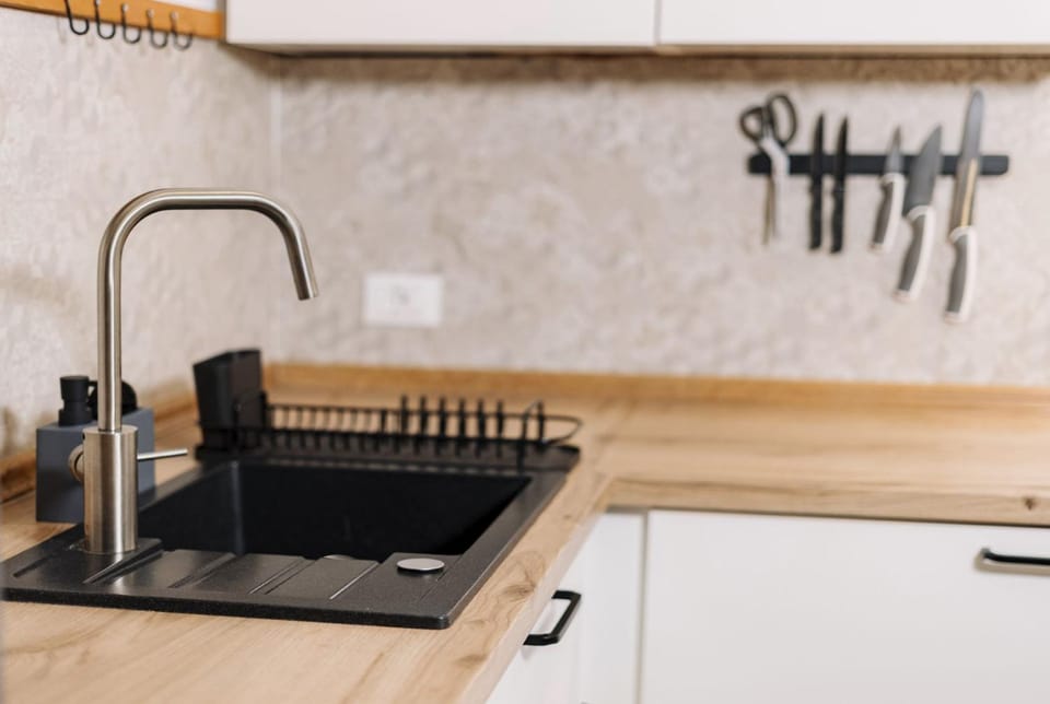 Kitchen or kitchenette, stove