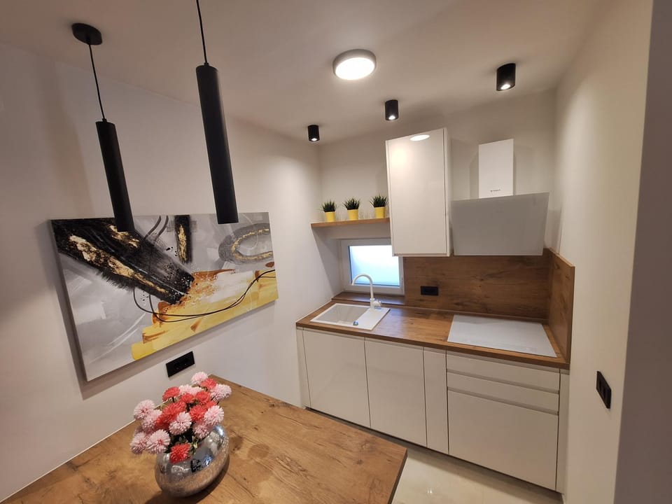 Kitchen or kitchenette, stove