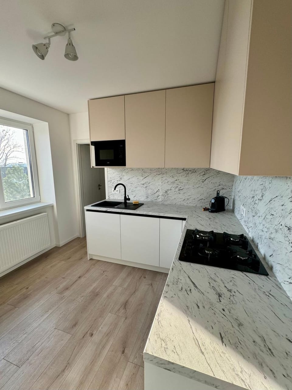 Kitchen or kitchenette, stove