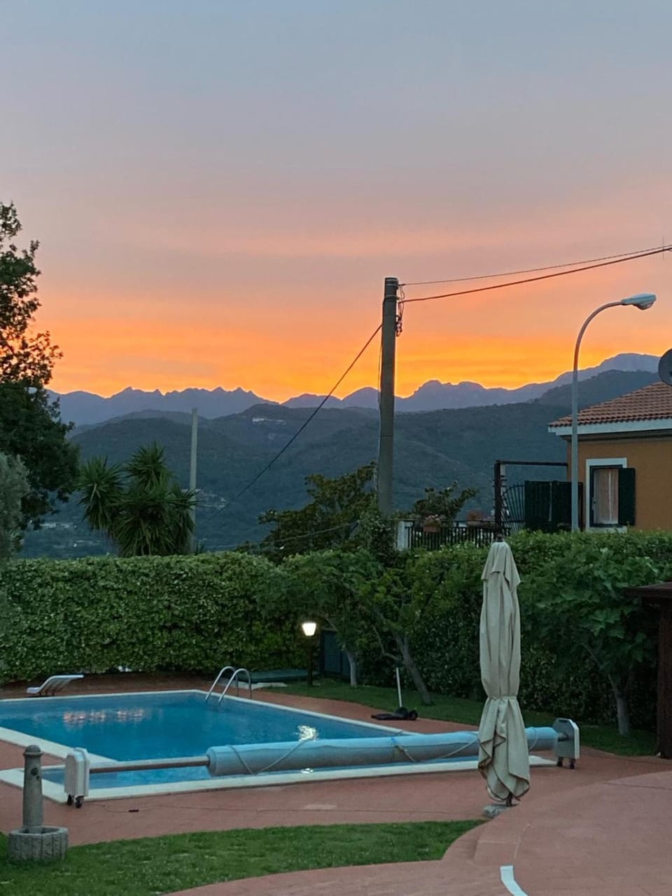 Nearby landmark, Natural landscape, Mountain view, Pool view, Swimming pool, Sunset
