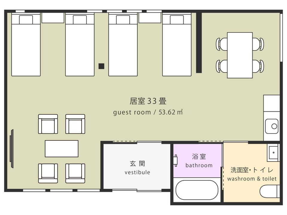 Photo of the whole room, Floor plan