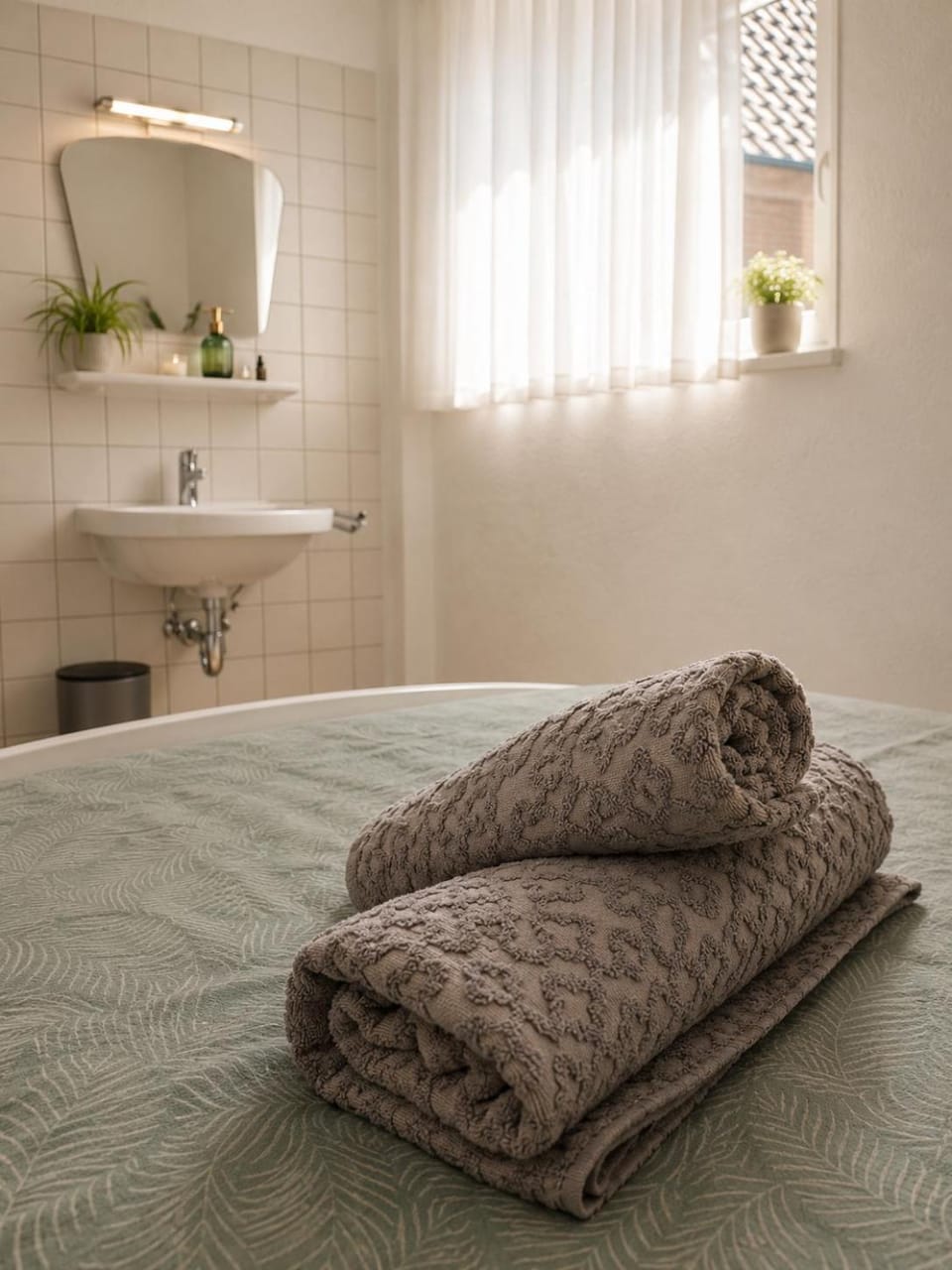 Bed, Photo of the whole room, Bedroom, towels