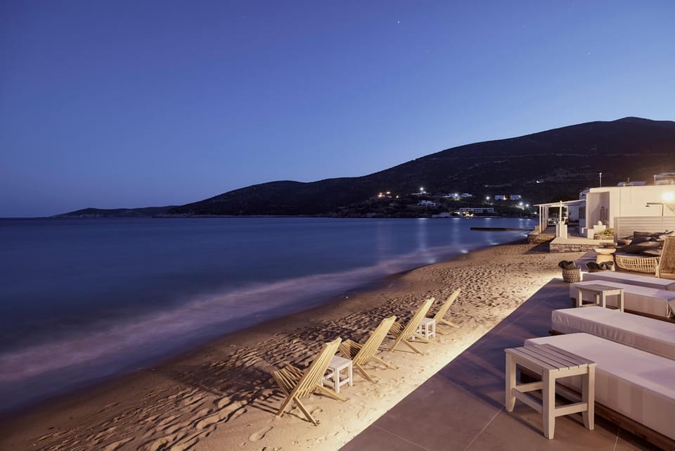 Night, Beach, Sea view, sunbed