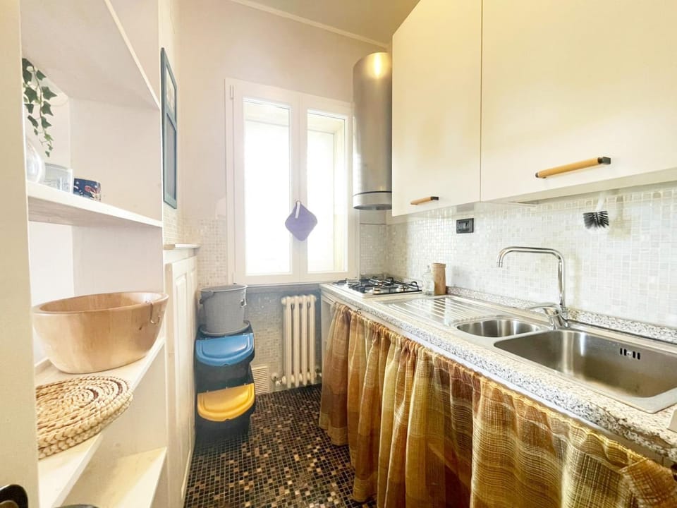 Kitchen or kitchenette, stove