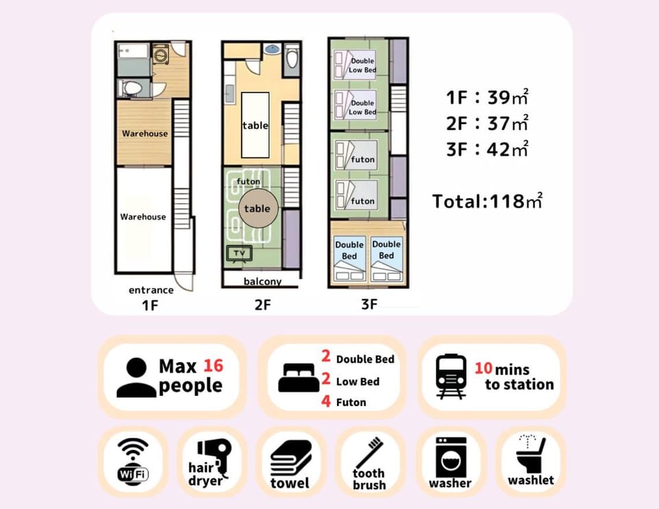 無料レンタサイクル -Guest House 団- 最大16名,難波まで2駅5分,USJまで好アクセスの3階建て Apartment in Osaka