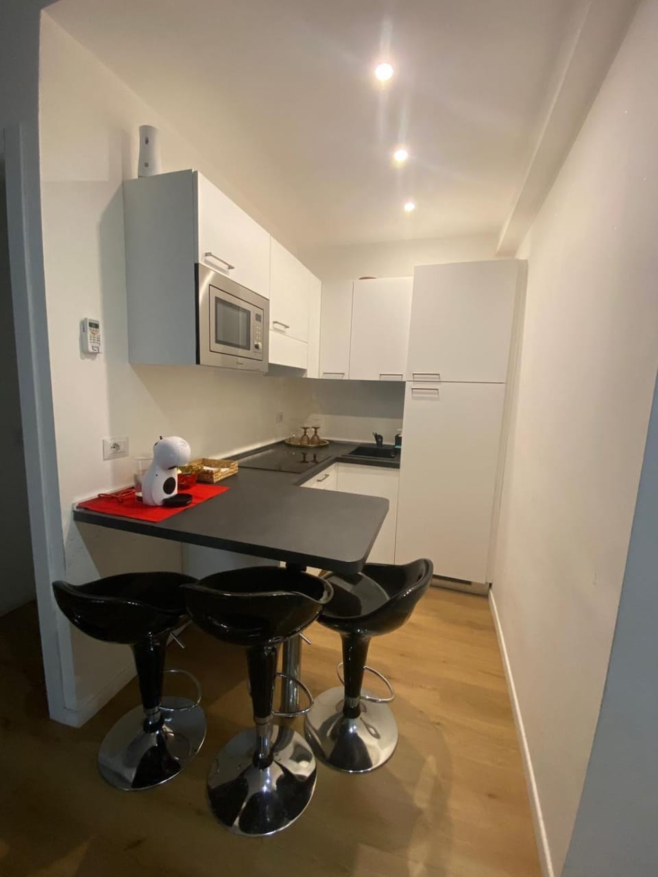 Kitchen or kitchenette, stove