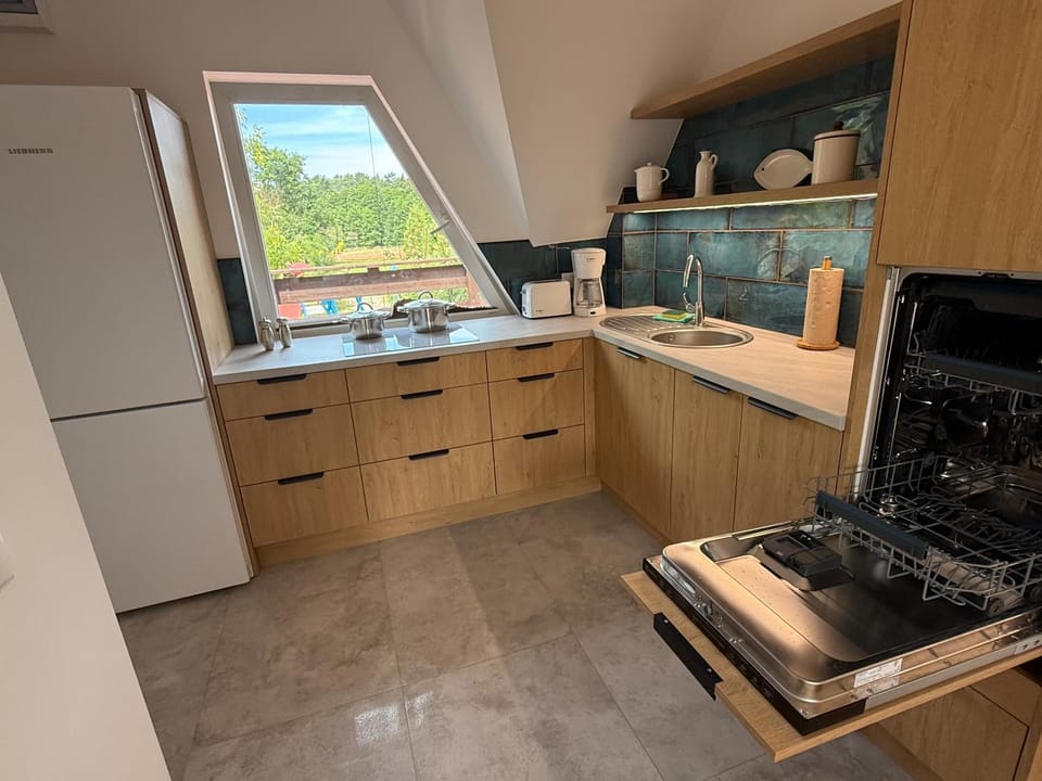 Kitchen or kitchenette, dishwasher, stove