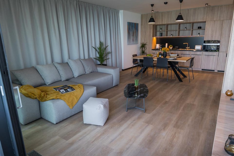 Kitchen or kitchenette, Living room, Seating area, Dining area, oven, toaster