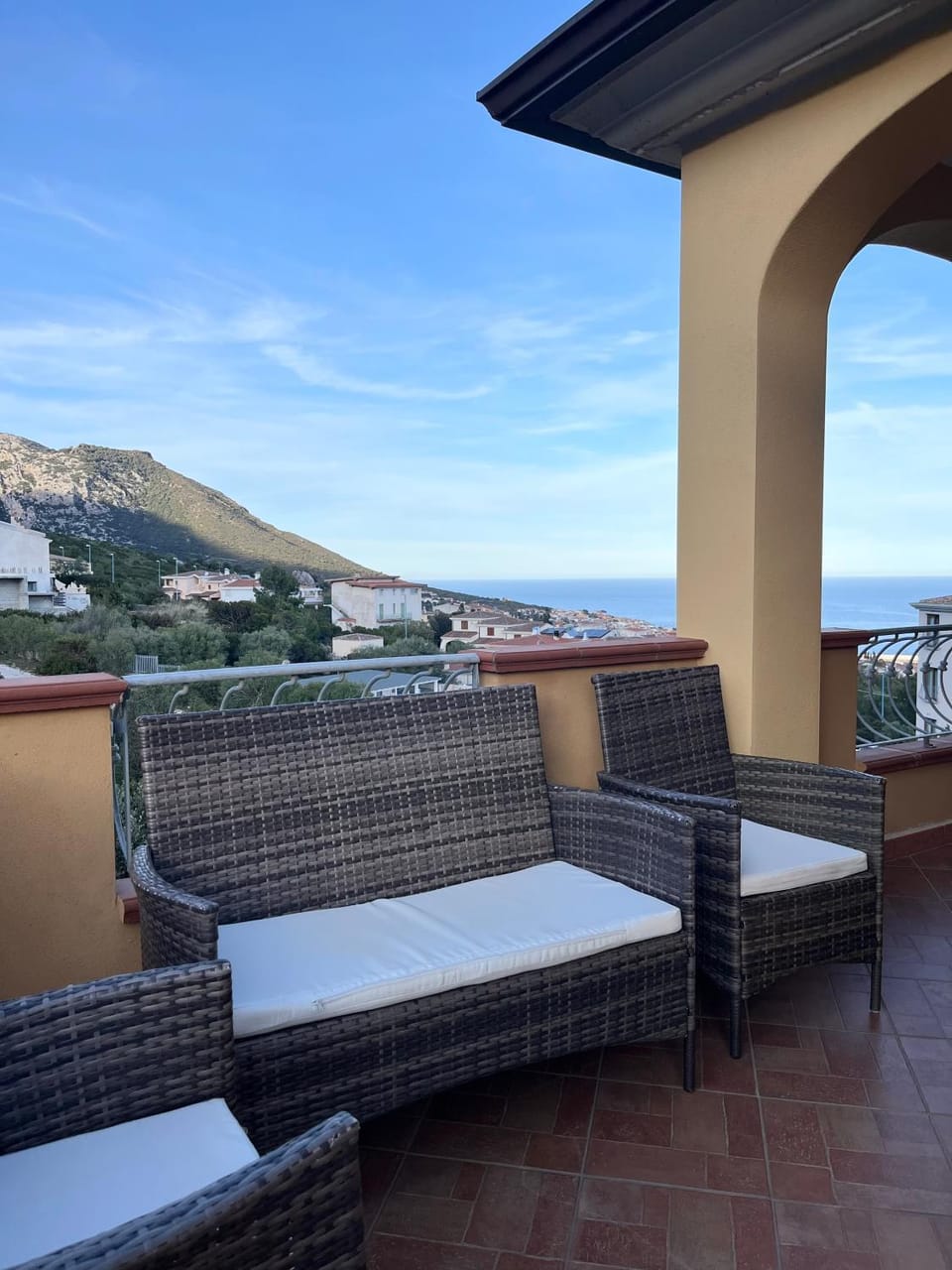 Patio, Day, Natural landscape, View (from property/room), Balcony/Terrace, Living room, Seating area, Mountain view, Sea view