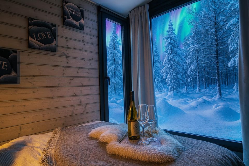 Bed, Night, Natural landscape, Winter, Bedroom