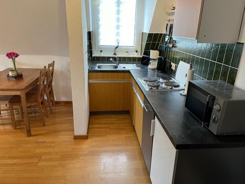 Kitchen or kitchenette, dishwasher, stove