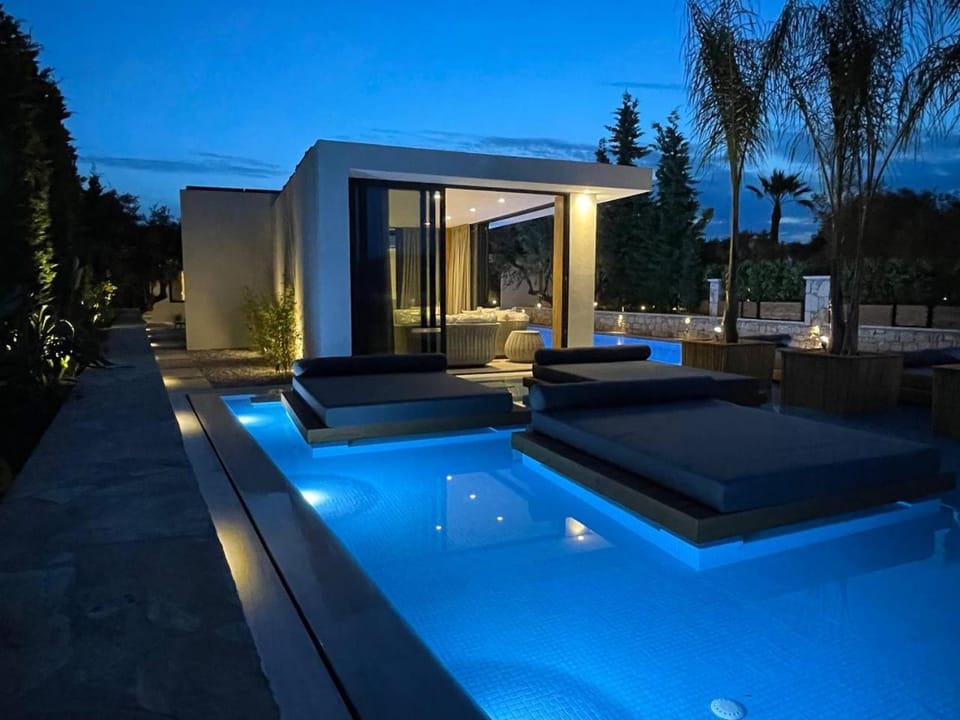 Property building, Night, Pool view, Swimming pool