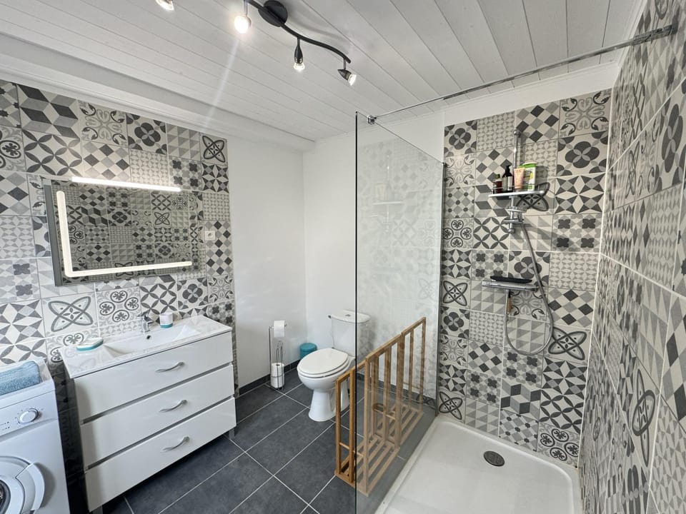 Shower, Toilet, Bathroom, towels, washing machine
