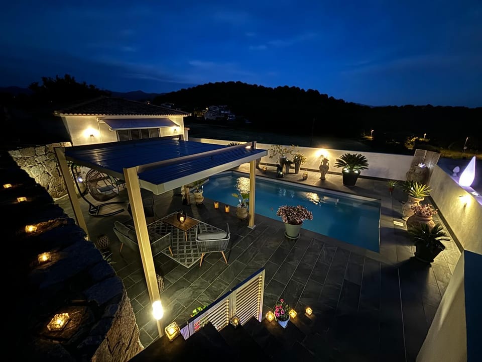 Night, Pool view, Swimming pool