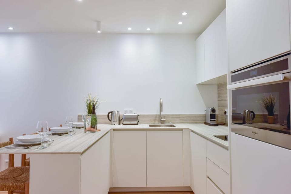 Kitchen or kitchenette, stove