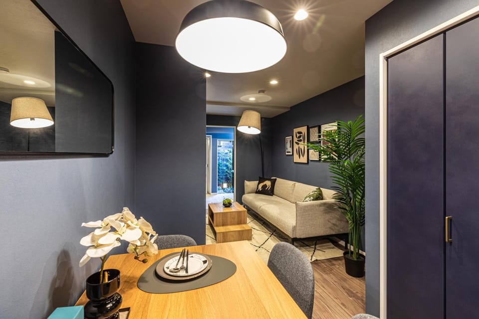 Bed, Living room, Dining area
