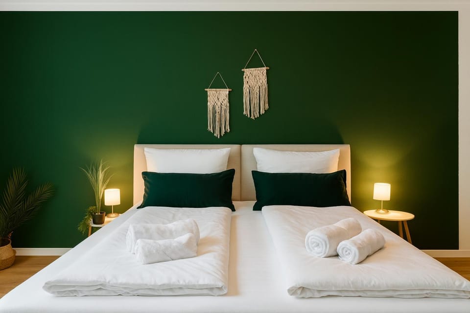 Bed, Photo of the whole room, Bedroom, towels