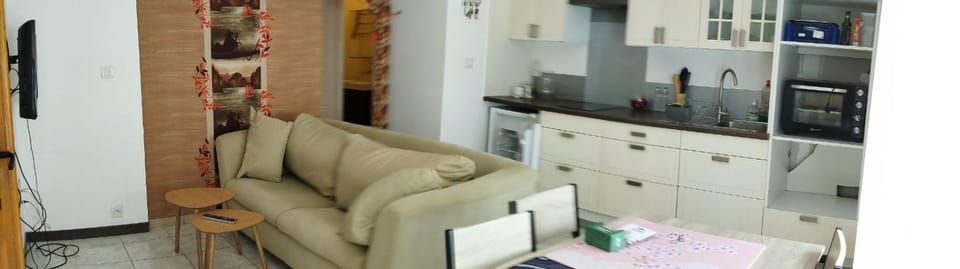 Kitchen or kitchenette, Living room, Dining area, minibar, pet friendly