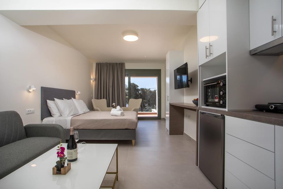 Communal lounge/ TV room, TV and multimedia, Kitchen or kitchenette, Living room, Photo of the whole room, Seating area, Dining area, Bedroom, oven