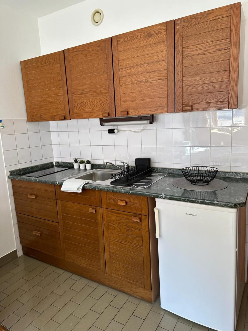 Kitchen or kitchenette, stove