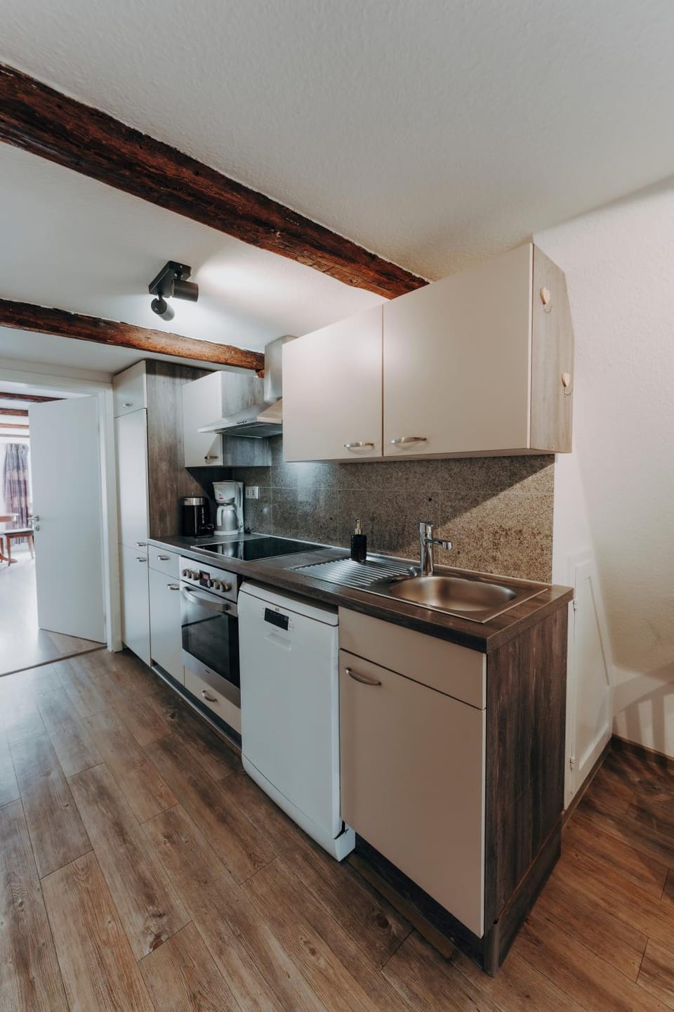 Kitchen or kitchenette, dishwasher, stove