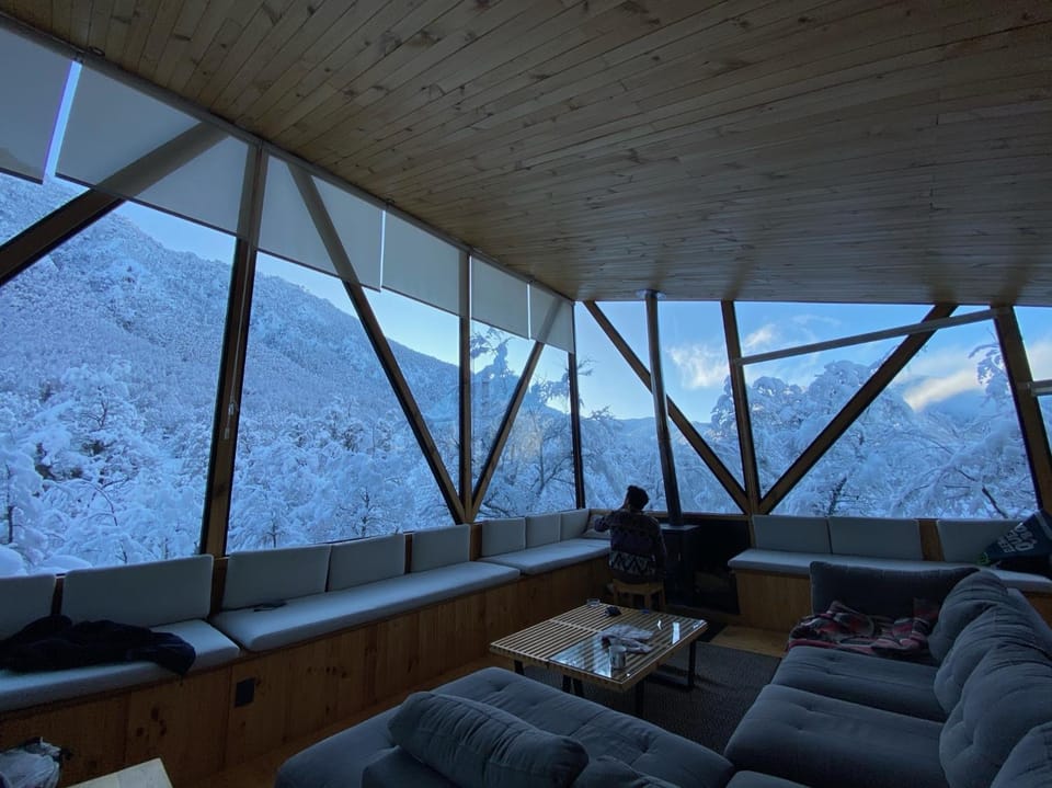 Winter, Living room, Mountain view