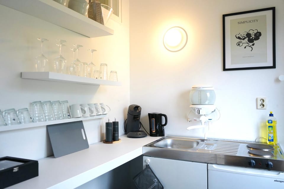 Kitchen or kitchenette, stove