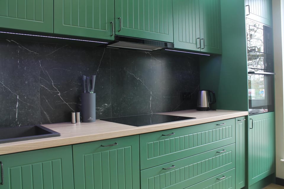 Kitchen or kitchenette, stove