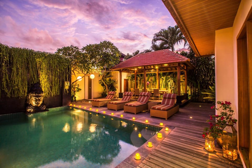 Property building, Night, Swimming pool