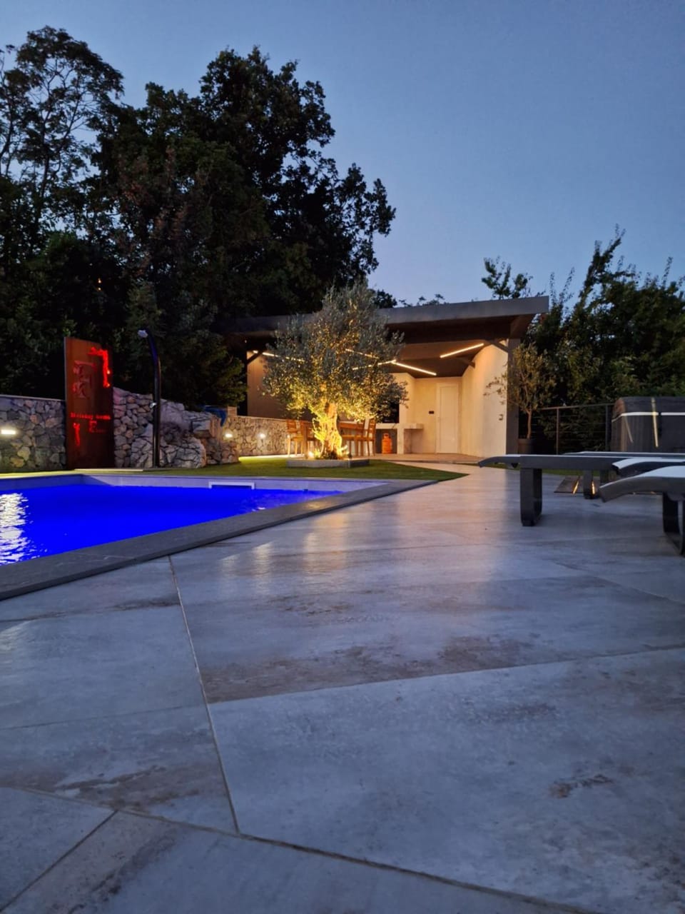 Property building, Night, Pool view, Swimming pool