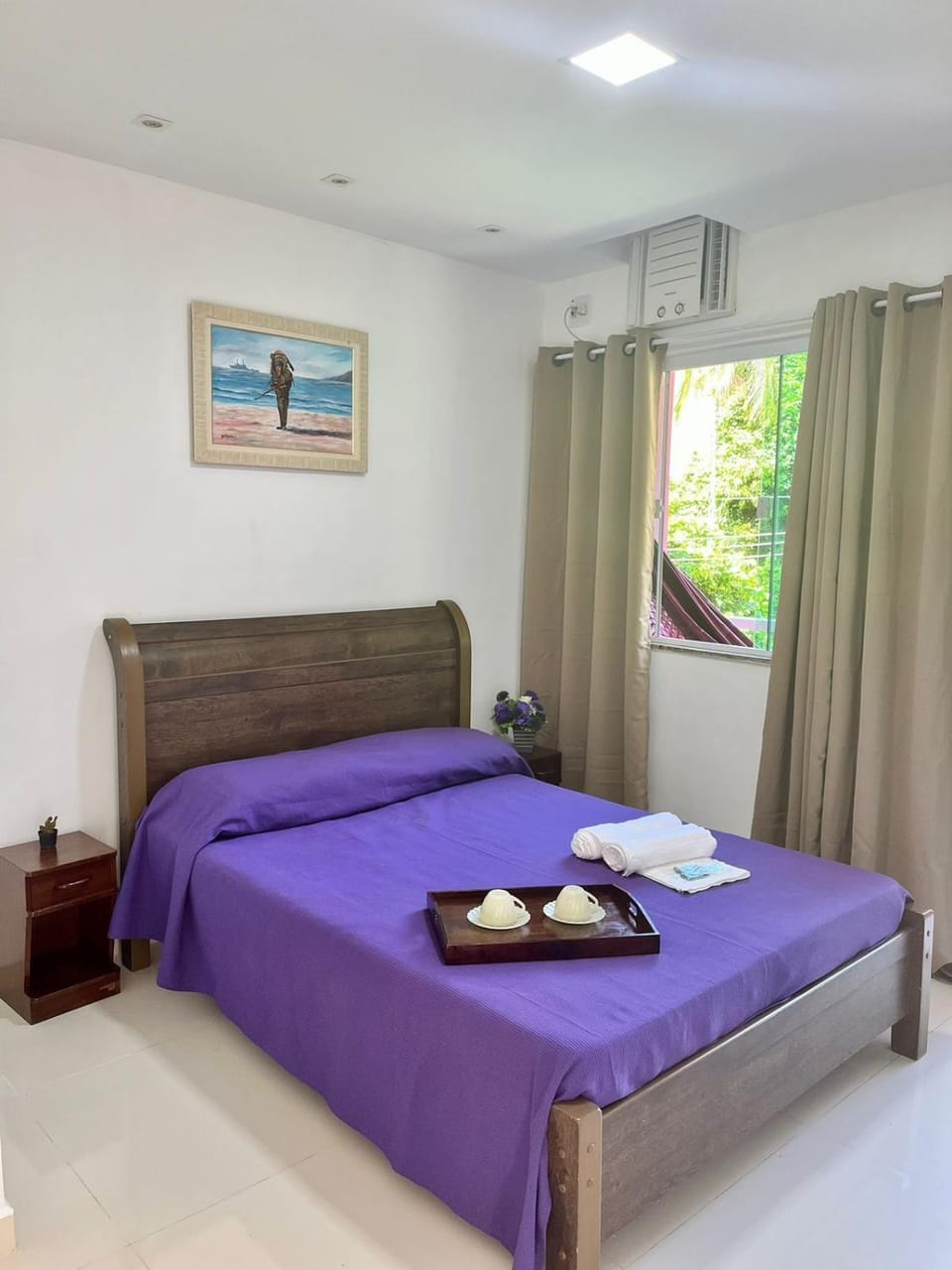 Bed, Photo of the whole room, Bedroom, towels, air conditioner