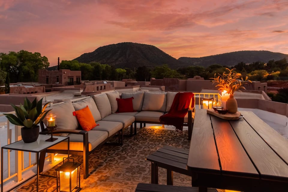 Balcony/Terrace, Seating area, Dining area, Mountain view, Sunset