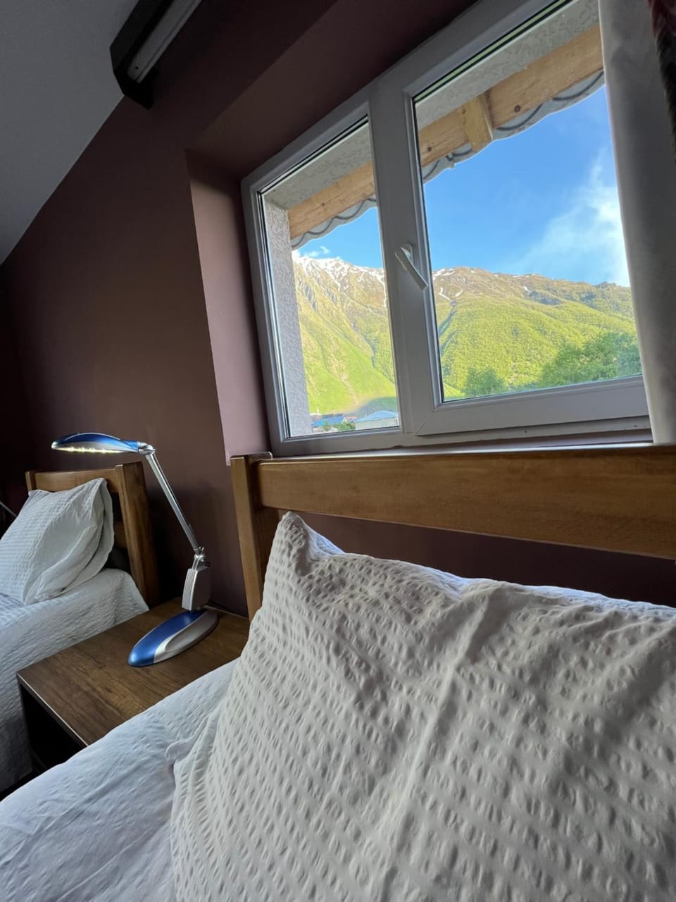 Bed, Natural landscape, Bedroom, Mountain view
