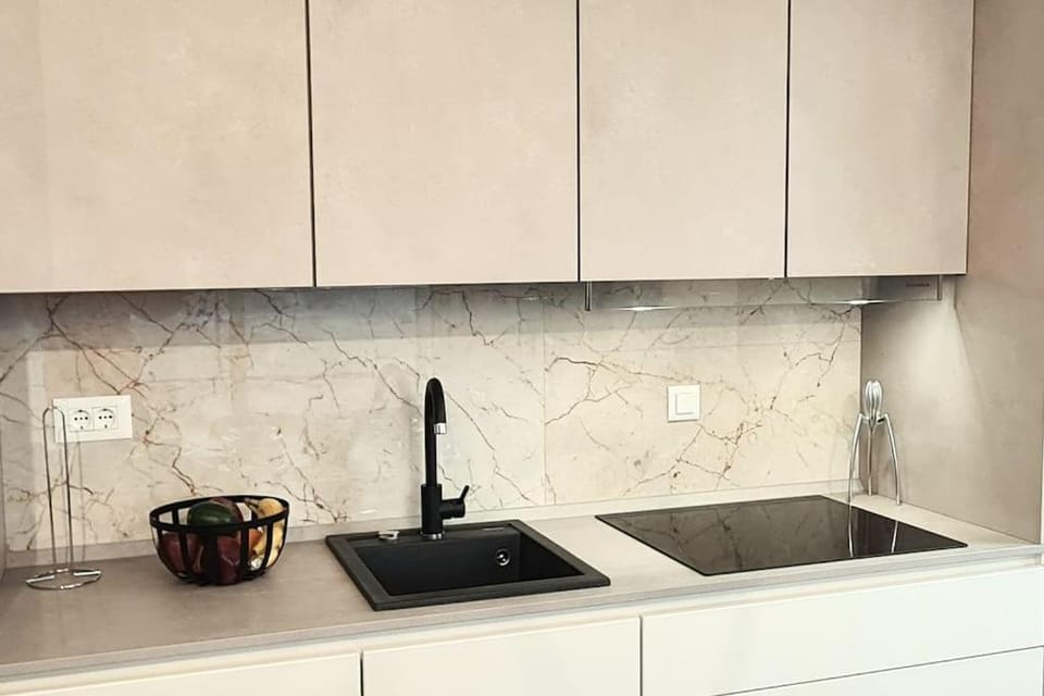 Kitchen or kitchenette, stove