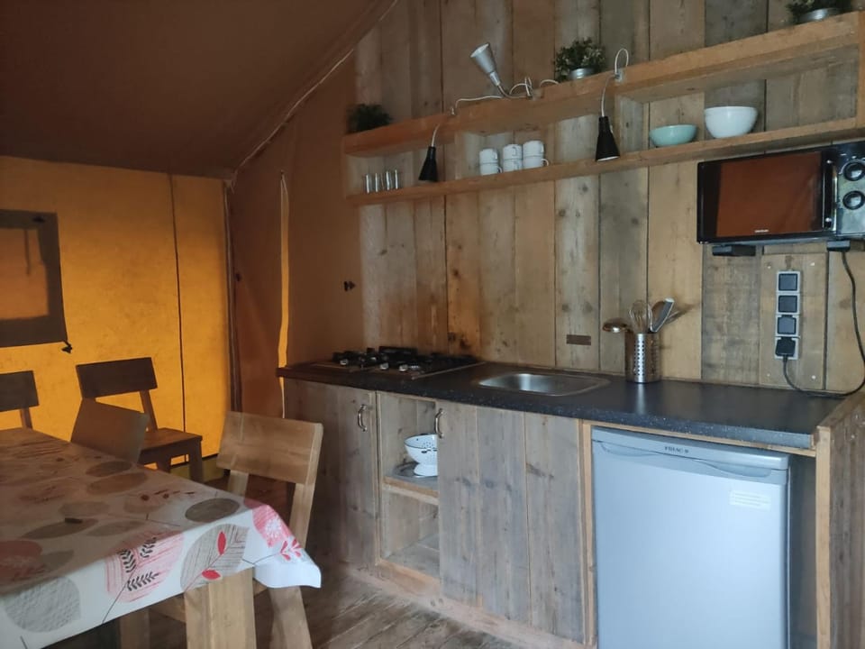 Kitchen or kitchenette, minibar, stove