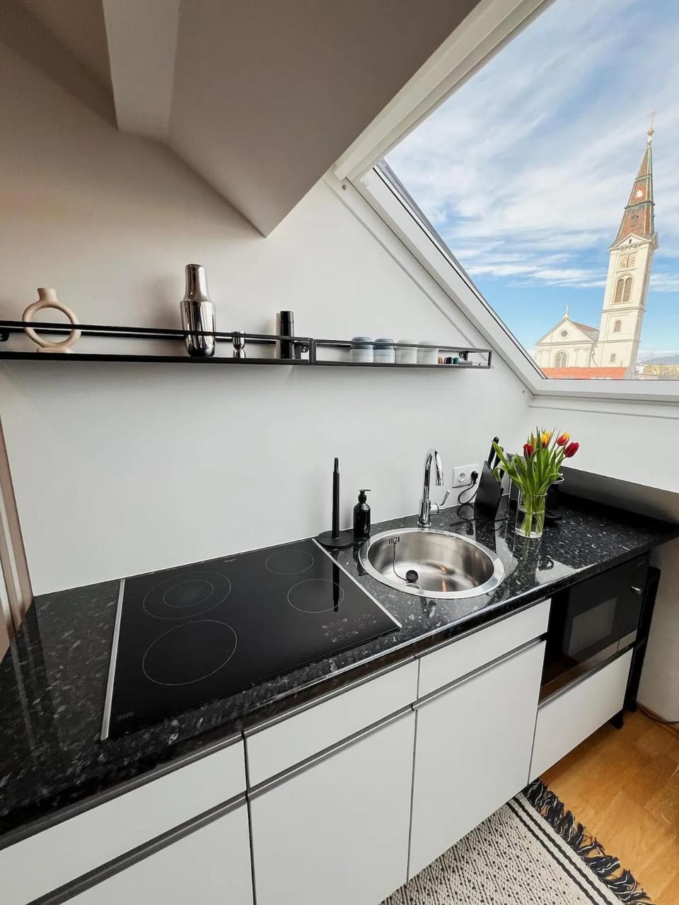 Kitchen or kitchenette, stove, kitchen