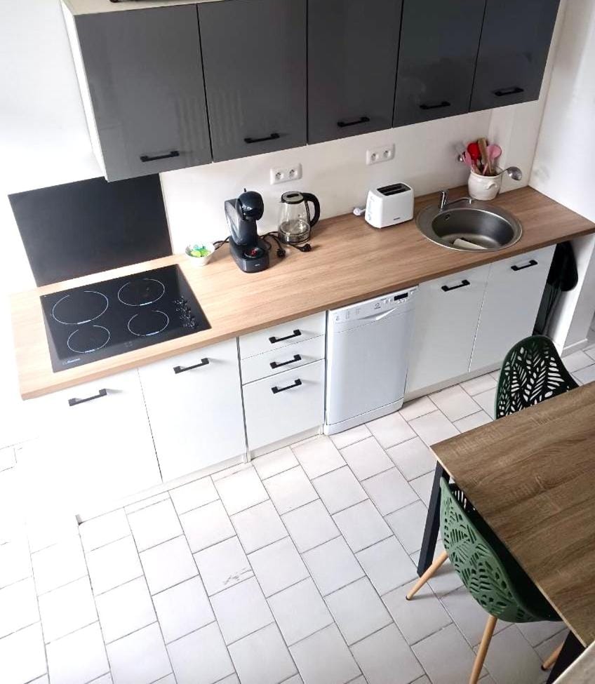 Kitchen or kitchenette, dishwasher, stove, toaster