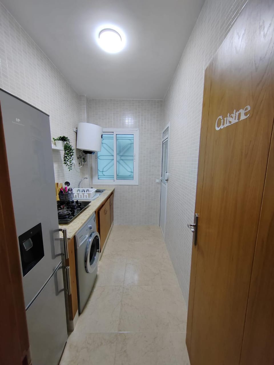 Kitchen or kitchenette, stove