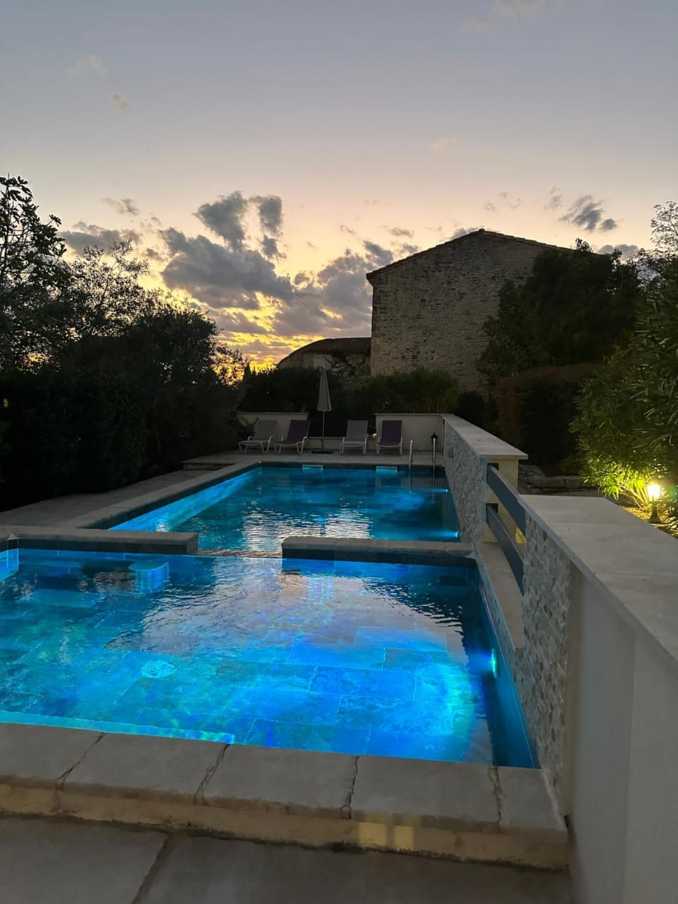 Natural landscape, Pool view, Swimming pool, Sunset